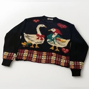 VTG Knit Goose Family Sweater Chunky Knit Size Medium; Bottom Cut Off - READ!!